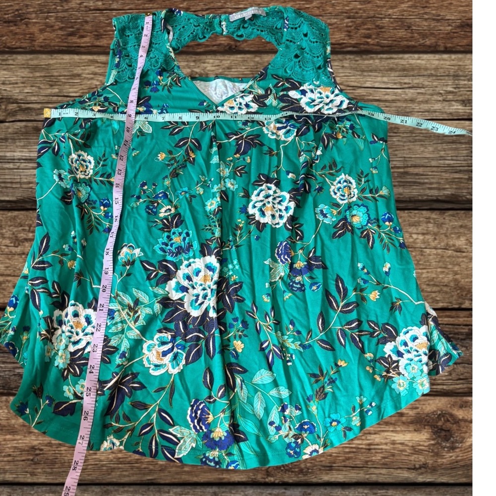 Daniel Rainn Teal Green Floral Crochet Lace Top Bohemian Feminine Botanical 1X - Picture 4 of 11